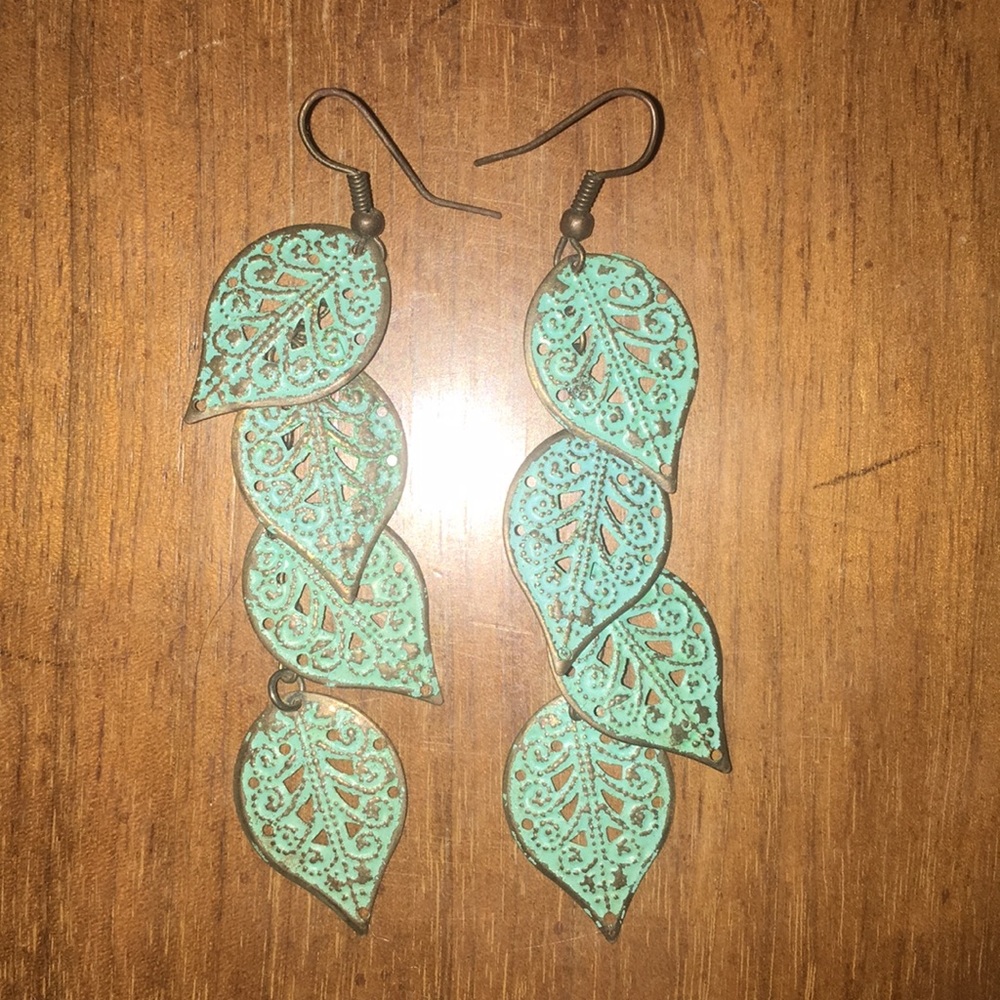 Mint Green leaf dangle earrings